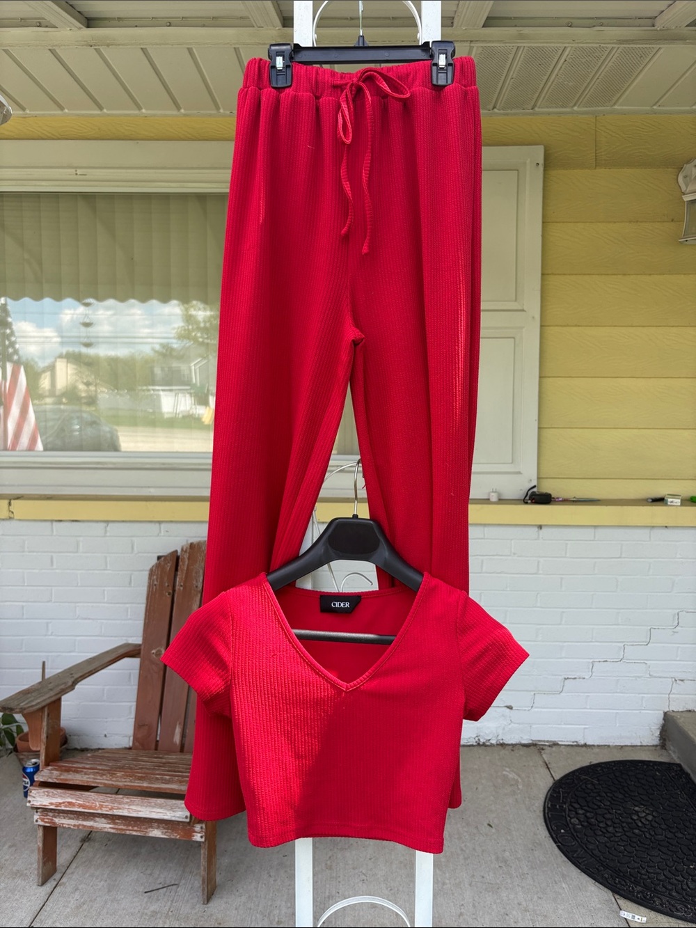 Cider Red Ribbed V-Neck Crop Top & Drawstring Joggers Set